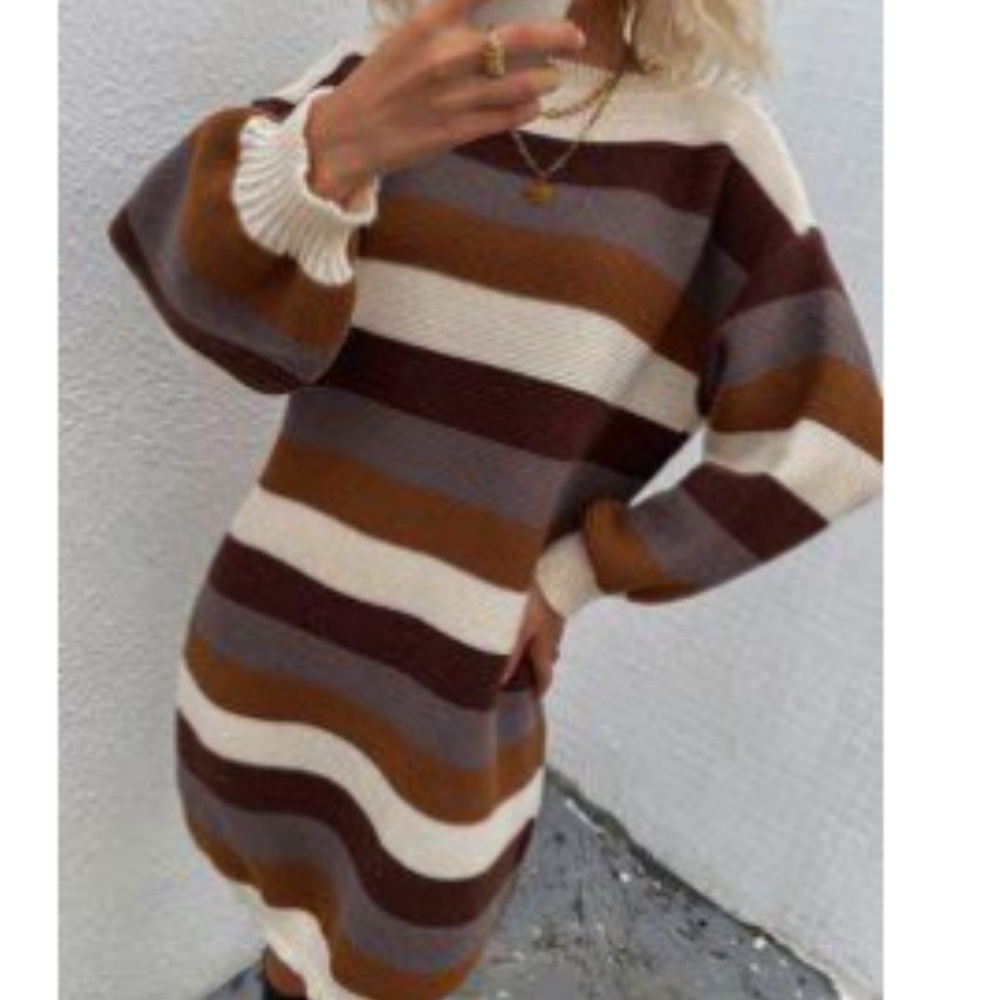Brown Multi stripe Super Cozy Sweater Dress -NWOT-Sz Lg -XL! 😍​​​ - Picture 2 of 4